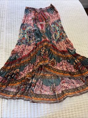 Boho Tiered Maxi Skirt in Multicolor Floral Print